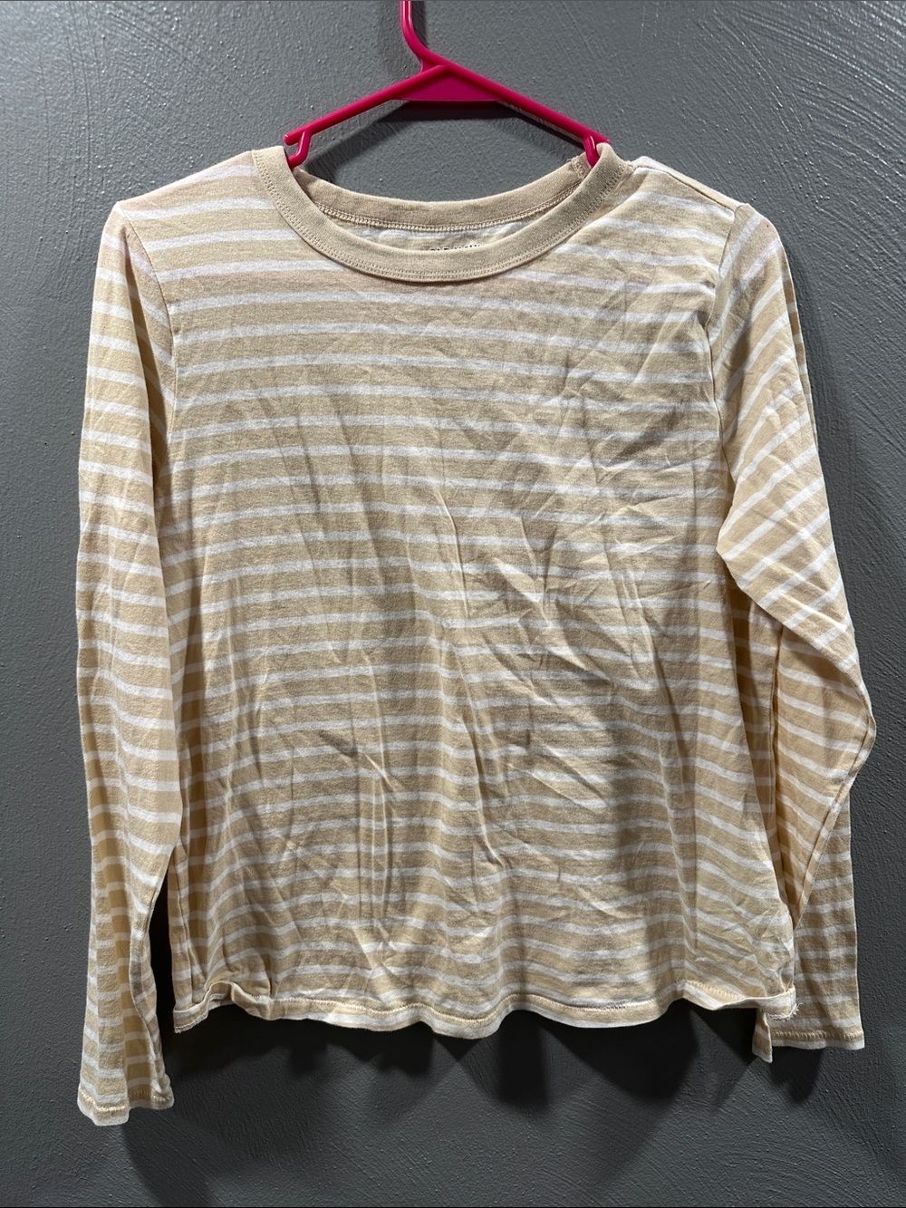 Old Navy Beige & White Striped Long-Sleeve Tee
